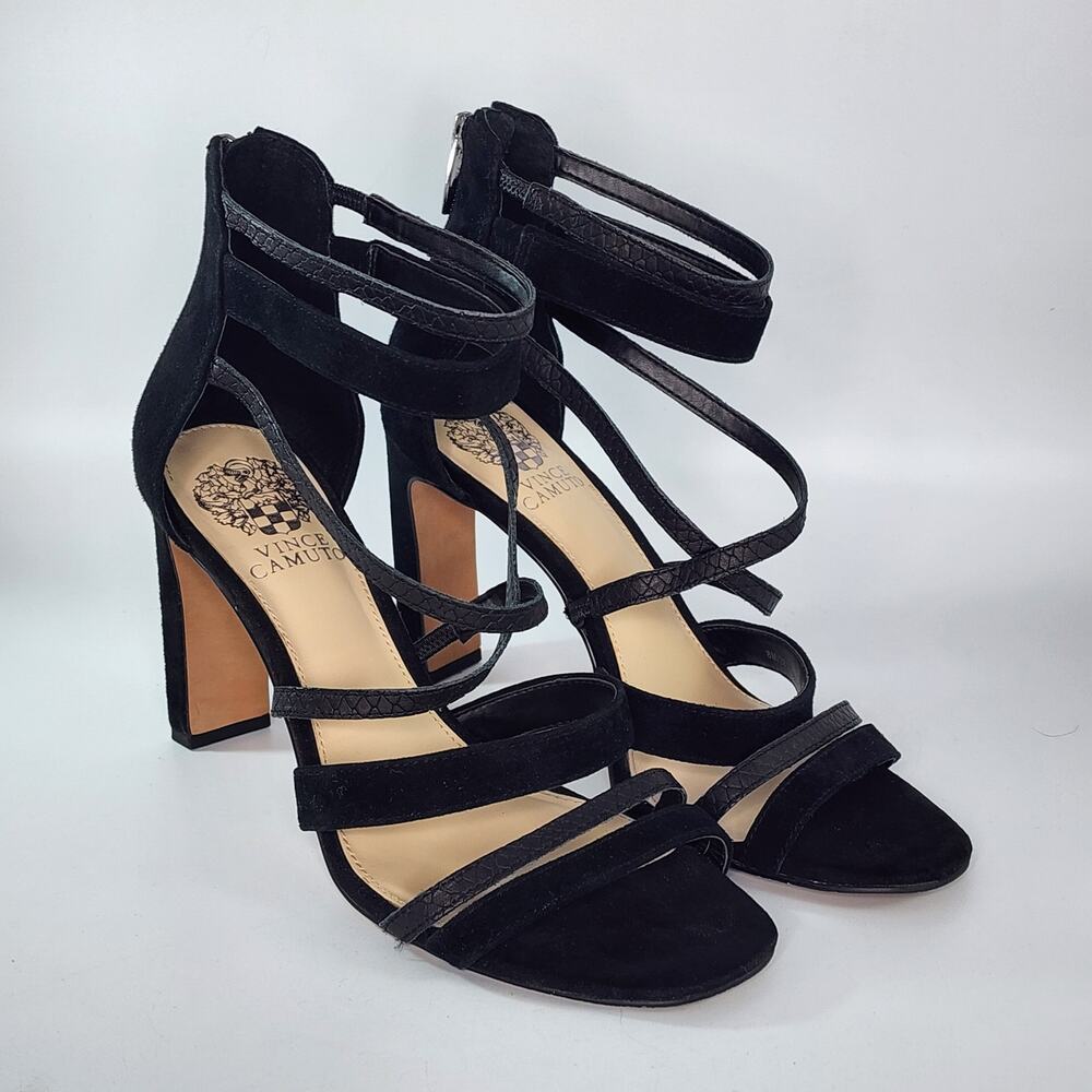 Vince Camuto Bunnivq 2 Strappy Black Suede Block Heel Pumps Size 8 M